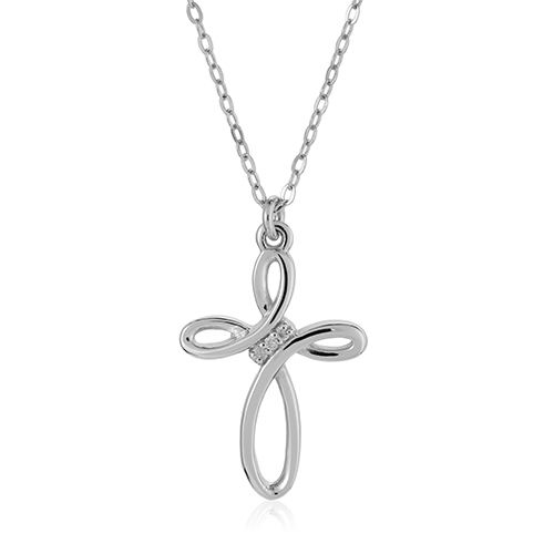 Diamond Long Accent Silver Pendant Necklace Size: Different Available