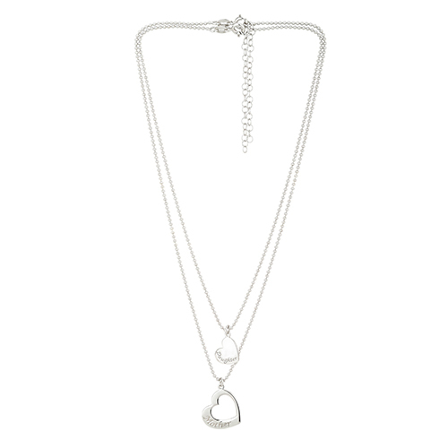 Hearts Double Silver Pendant Necklace