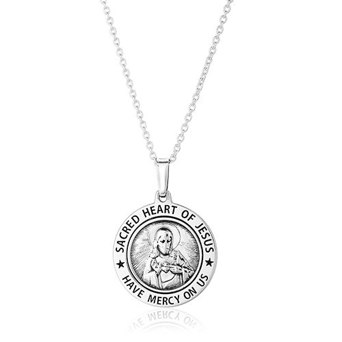 Sacred Heart Of Jesus Medal Silver Pendant Necklace