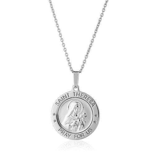 Saint Theresa Medal Silver Pendant Necklace
