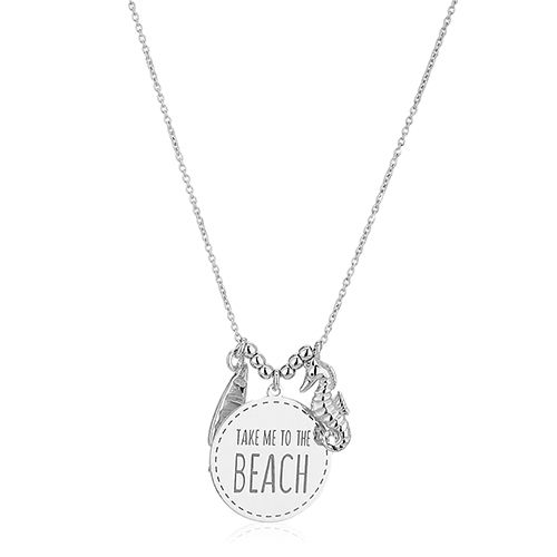 Beach-Theme Multi-Charm Beach Silver Necklace