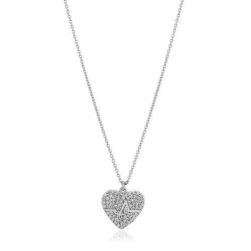 Sterling Silver Studded Heartbeat Silver Necklace Size: Different Available