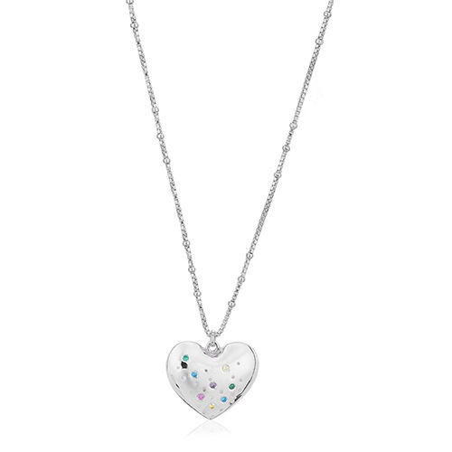 Designer Puffed Heart Silver Necklace Size: Different Available