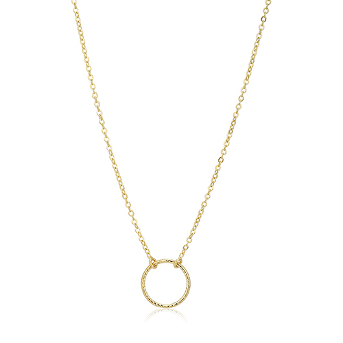 18K Gold Plated Textured Cricle Pendant Necklace