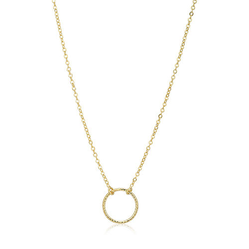 18K Gold Plated Textured Cricle Silver Pendant Necklace