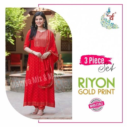 riyon gold print kurti