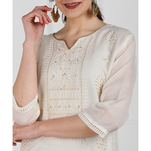 Kota Embroidery White Color Kurti