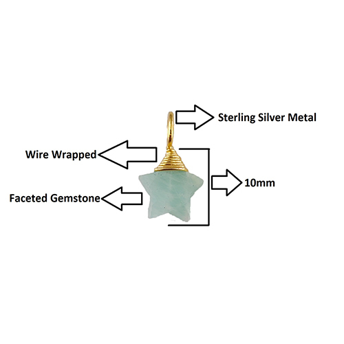 Rubellite Quartz Gemstone 10mm Star Wire Wrapped Sterling Silver Gold Vermeil Charm