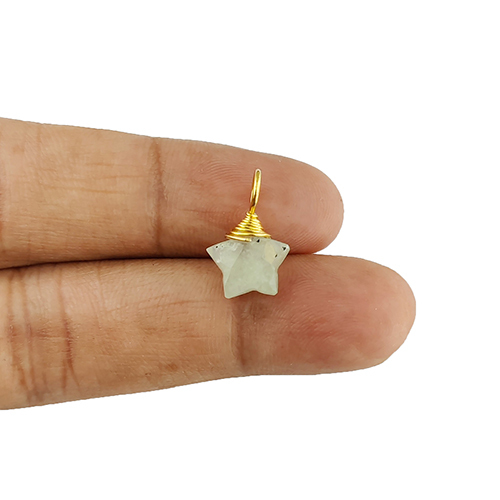 Prehnite Gemstone 10mm Star Wire Wrapped Sterling Silver Gold Vermeil Charm