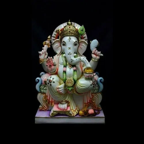 12 inch Multicolor Lord Marble Ganesh Statue