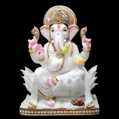 12 inch Color Full Marble Ganesh Statue