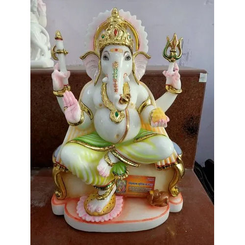 Gold Plated Marble Ganesh Statue