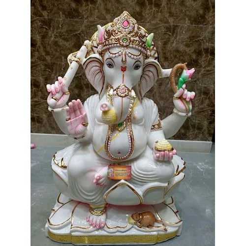 18 inch Painted Marble Ganesh Murti