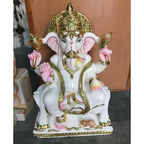 Indian 24 Inch Golden Painted Ganesh Marble Moorti