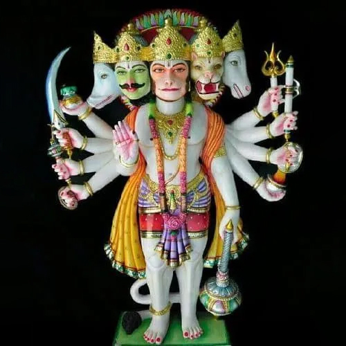 Marble Panchmukhi Hanuman Murti - Marble, Multicolor Design | Customized Colors for Religious Activities, Traditional Religious Style