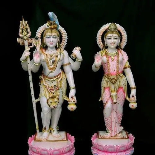 15 inch White Marble Shiv Parvati Statue