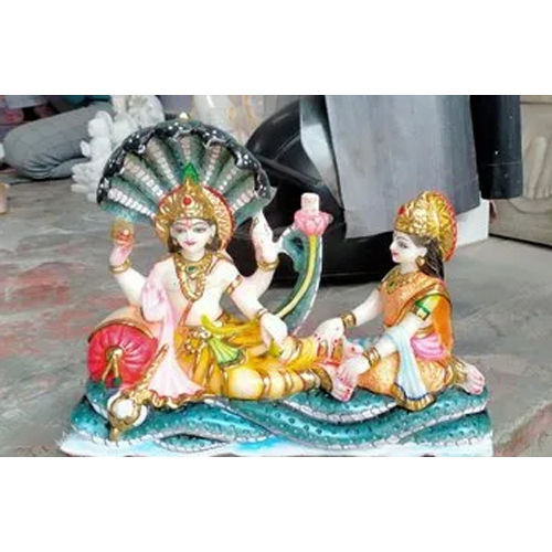 Multicolor 12 Inch Marble Vishnu Lakshmi Statue