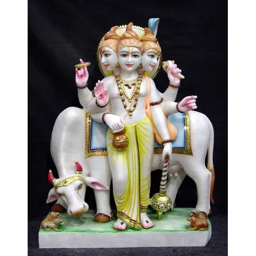 15 inch White Marble Dattatreya Statue