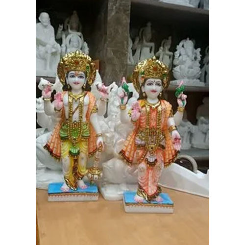 Multicolor 12 Inch Marble Vishnu And Laxmi Statue