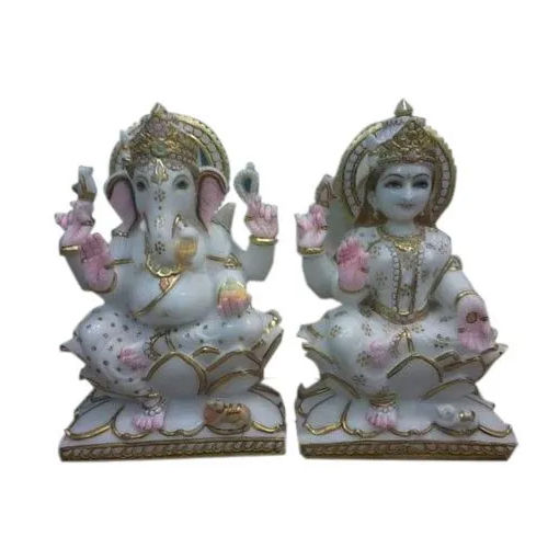 Indian 12 Inch Marble Laxmi Ganesh Statue