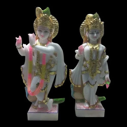 Indian 12 Inch Marble Radha Kishan Statue