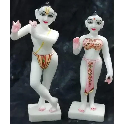 Multicolor 15 Inch Marble Iskcon Radha Krishna Statue