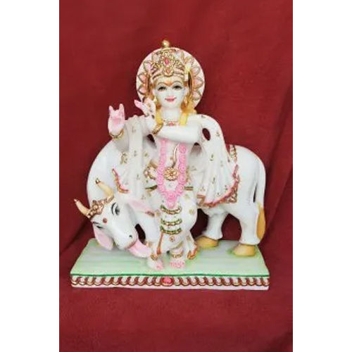 Multicolor 11 Inch Marble Krishna Painted Statue