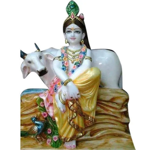 12 inch Marble Seating Krishna Statue