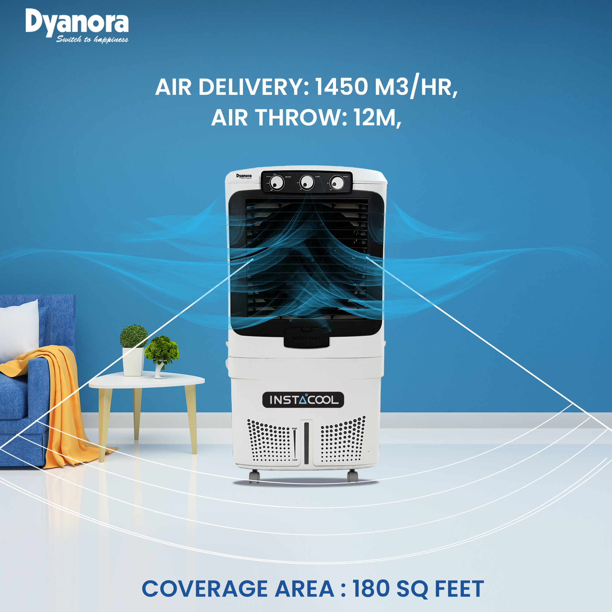 Dyanora 80 L Desert Air Cooler with InstaCool Technology (DY-CL80-01-BW)