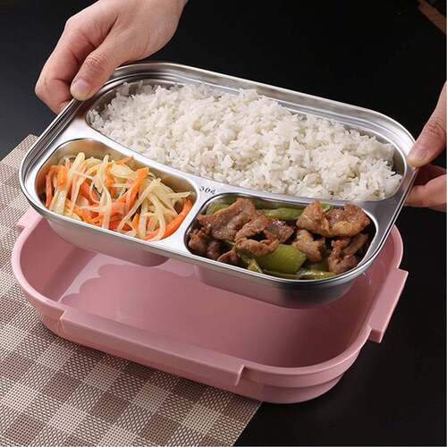 LUNCH BOX FOR KIDS AND ADULTS STAINLESS STEEL LUNCH BOX WITH 3 COMPARTMENTS (2975)