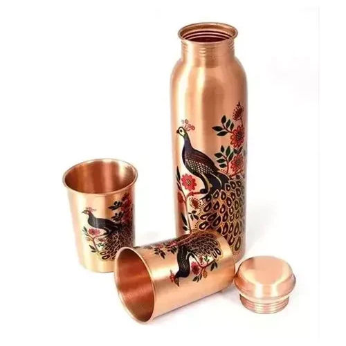 Mofna Printed Copper Water Bottle With Glass