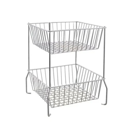 Stainless Steel Chrome Finish 2 Shelf Square Fruits And Vegetable Trolley