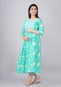 Anarkali Feeding Maternity Kurti - Cotton 60*60, 48 Inch, 3/4 Sleeves, Printed | Formal Ethnic Dress, Washable, All Season, Sizes M-XXL