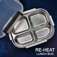 WHITE TRANSPARENT 4 COMPARTMENT LUNCH BOX FOR KIDS AND ADULTS STAINLESS STEEL LUNCH BOX WITH 4 COMPARTMENTS (2043)
