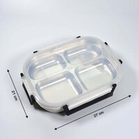 WHITE TRANSPARENT 4 COMPARTMENT LUNCH BOX FOR KIDS AND ADULTS STAINLESS STEEL LUNCH BOX WITH 4 COMPARTMENTS (2043)