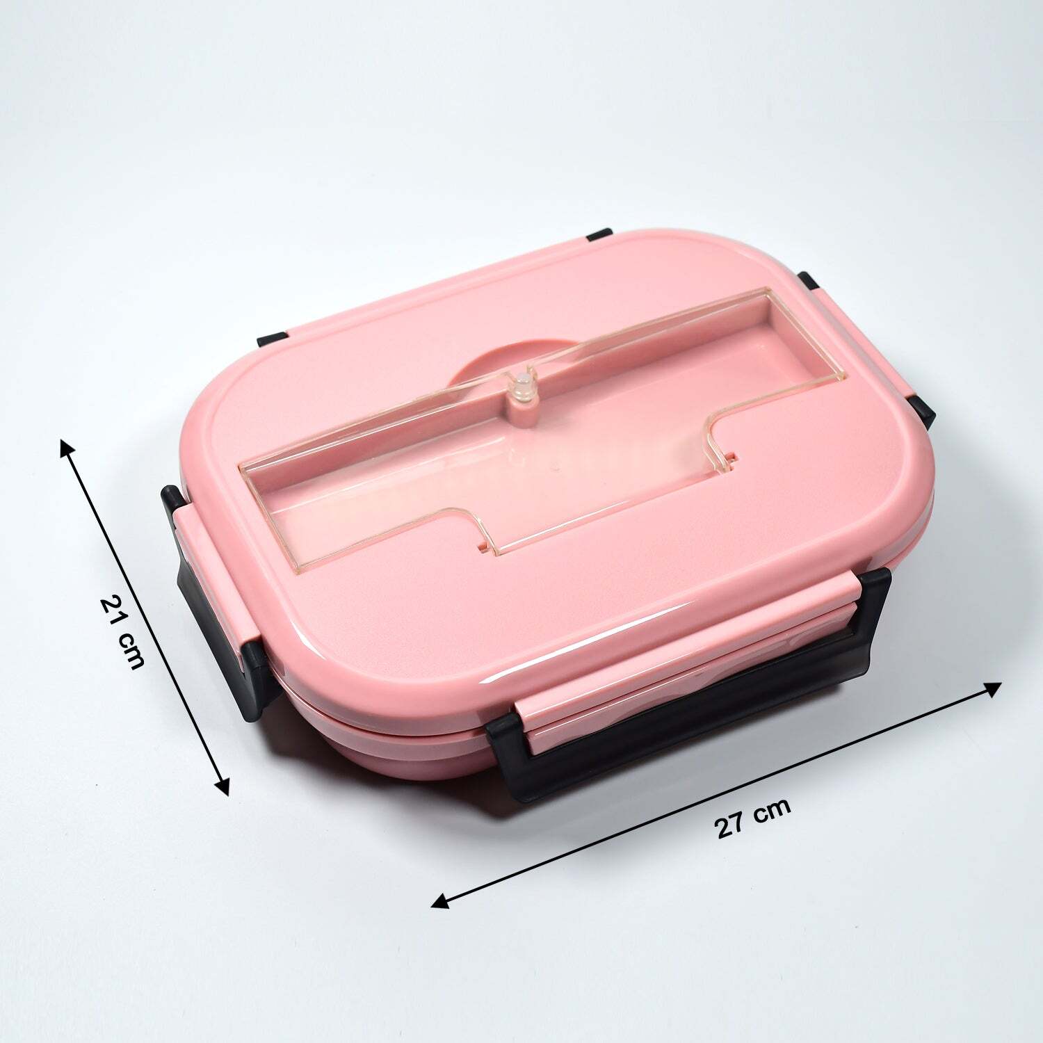 PINK LUNCH BOX FOR KIDS AND ADULTS STAINLESS STEEL LUNCH BOX WITH 3 COMPARTMENTS WITH SPOON SLOT (2041)