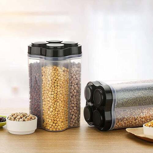 AIRTIGHT TRANSPARENT PLASTIC FOOD STORAGE 4 SECTION LOCK CONTAINER (0764)