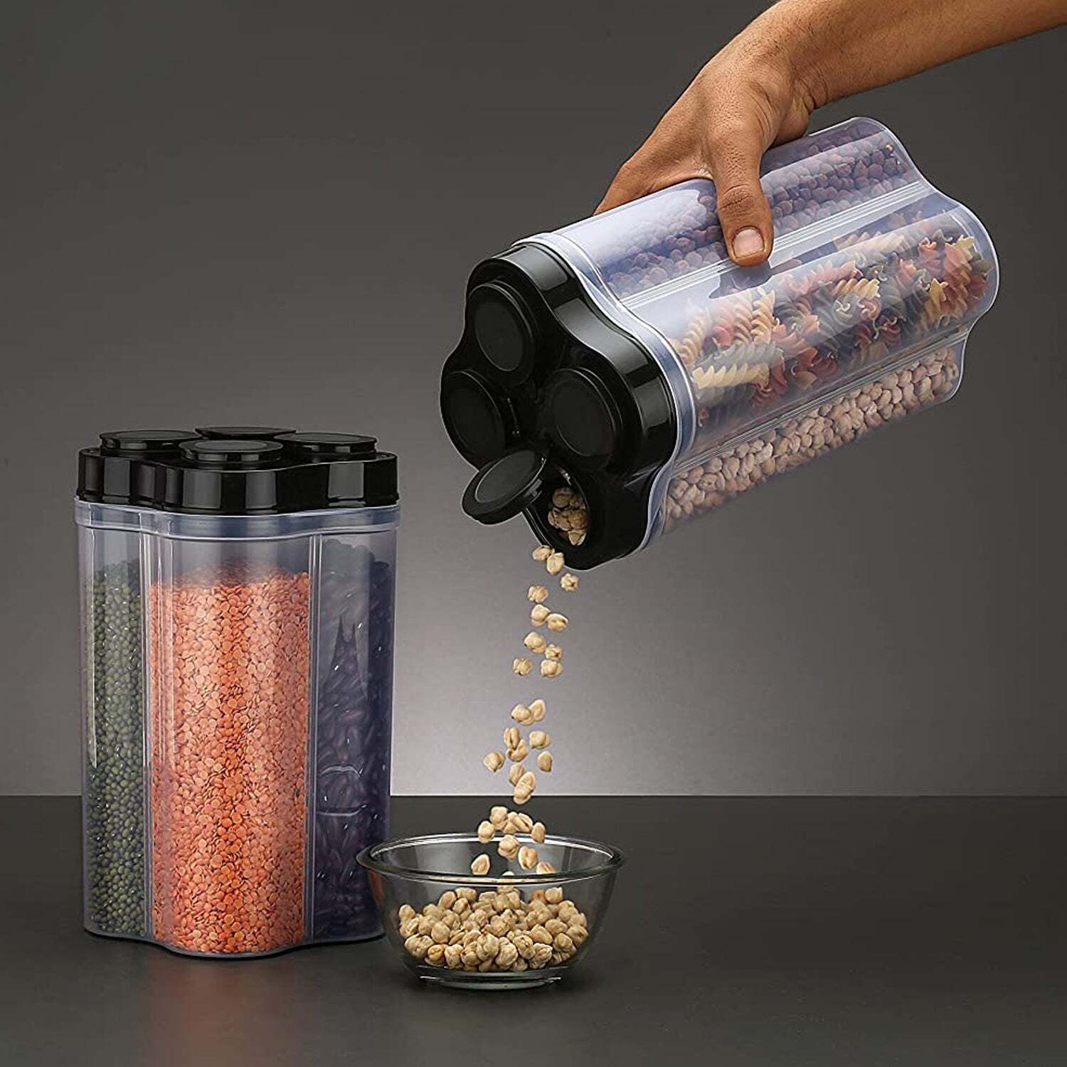 AIRTIGHT TRANSPARENT PLASTIC FOOD STORAGE 4 SECTION LOCK CONTAINER (0764)