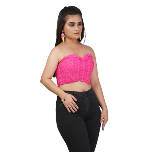 Hot Pink Chikankari Crop Corset