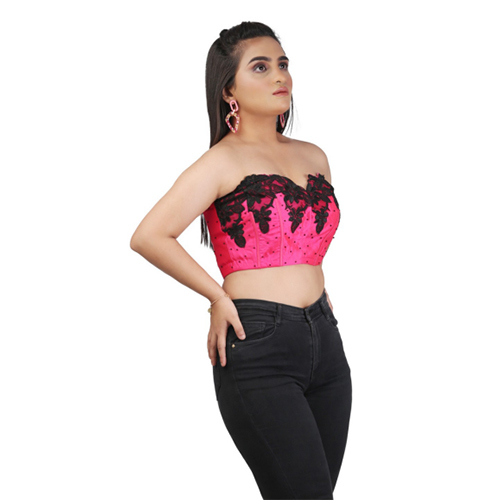 Hot Pink Corset With Black Lace Women Wears