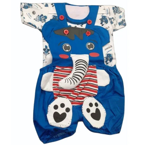 Kids Blue Printed Dungarees