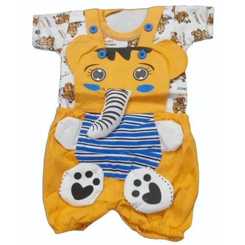 Kids Yellow Printed Dungarees