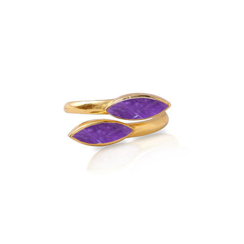 Amethyst Gemstone Marquise Shape Gold Vermeil Bezel Set Ring