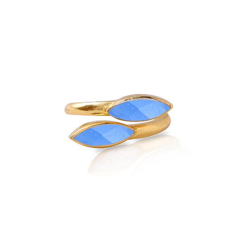Aqua Chalcedony Gemstone Marquise Shape Gold Vermeil Bezel Set Ring