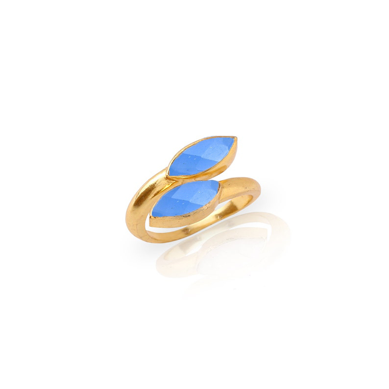 Aqua Chalcedony Gemstone Marquise Shape Gold Vermeil Bezel Set Ring
