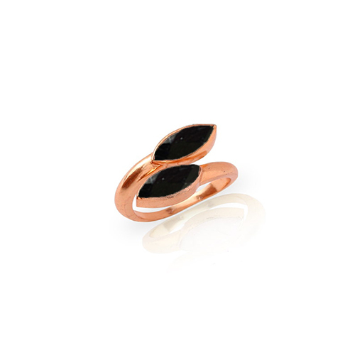 Black Onyx Gemstone Marquise Shape Gold Vermeil Bezel Set Ring