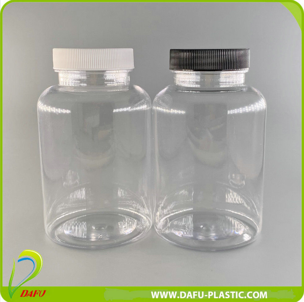 OEM 300ml Clear Pet Plastic Capsule Vitamin Container with Screw Cap