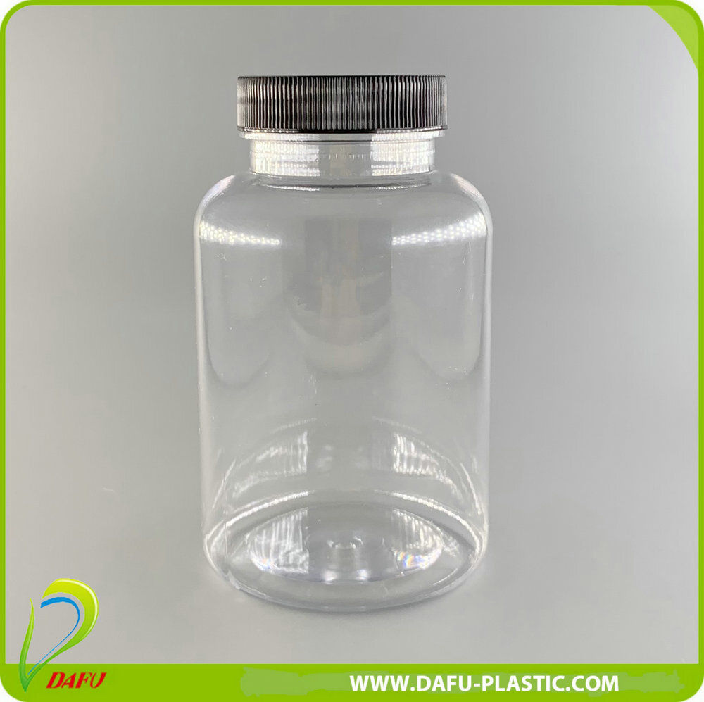 OEM 300ml Clear Pet Plastic Capsule Vitamin Container with Screw Cap