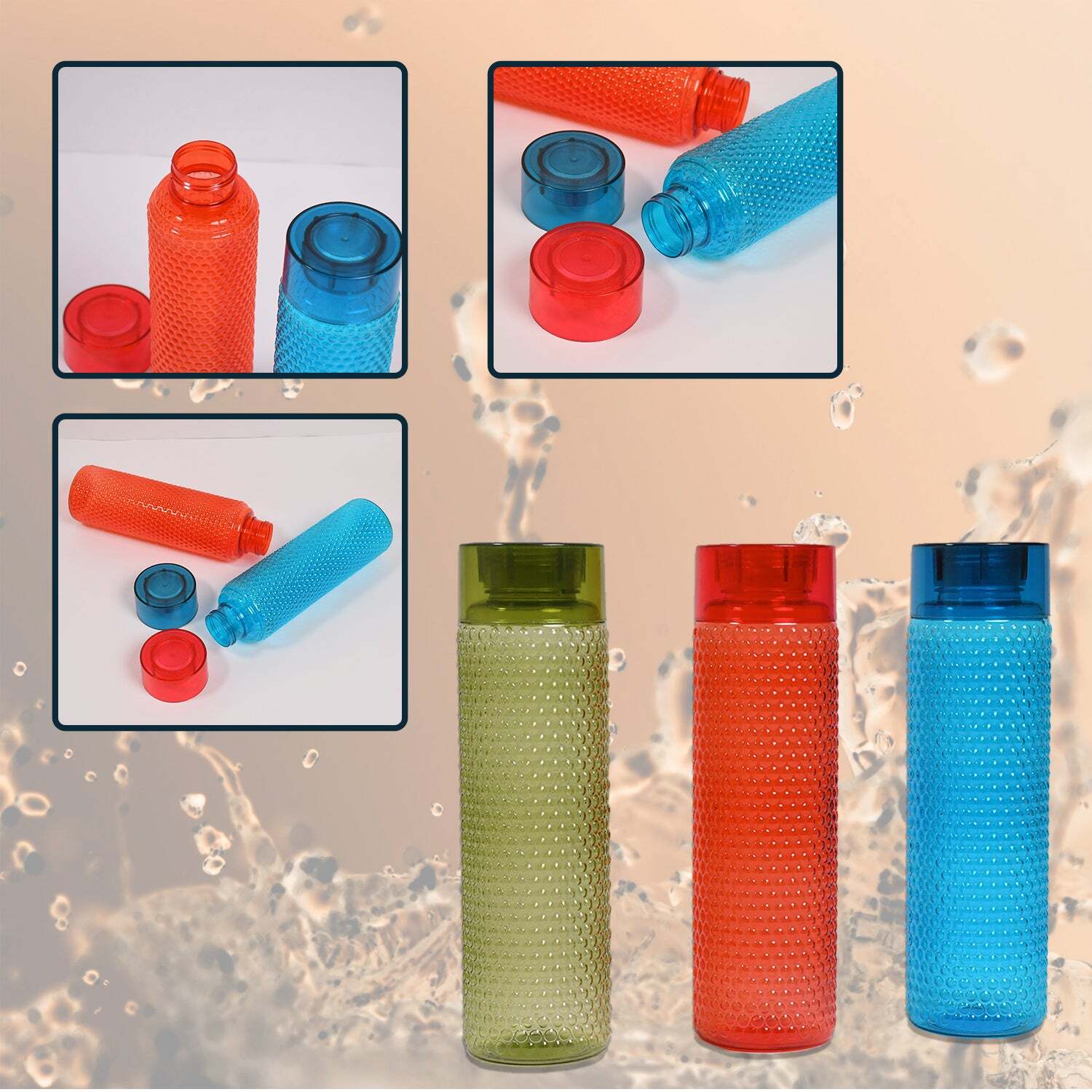 WATER BOTTLES BUBBLE DESIGN FOR FRIDGE SCHOOL COLLEGE OFFICE USE (3 PCS) (5269)
