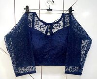 Full Net Blouse - Net Fabric, Customizable Size, Navy Blue Color | Elegant Design, Comfortable Fit, Full Sleeves, Round Neckline, Stylish Finish